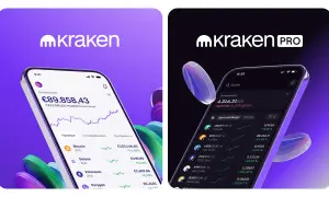 Zwei Smartphones zeigen die Kraken-App. Eine positive Kraken-Erfahrung mit hohen Gewinnen wird durch die Anzeige des Portfoliowerts und der Kryptowährungskurse visualisiert.