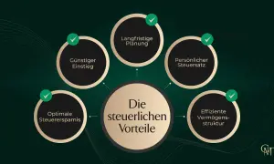 Vorteile der vermögensverwaltenden UG gründen: Günstiger Einstieg, langfristige Planung, persönlicher Steuersatz, optimale Steuerersparnis, effiziente Vermögensstruktur.