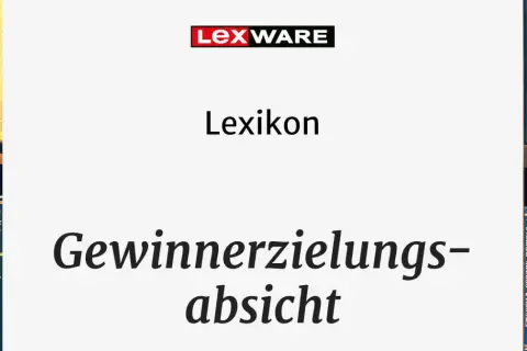 Lexikon-Eintrag "Gewinnerzielungsabsicht" vor Bücherregalen. Ein Nachweis der Gewinnerzielungsabsicht ist hier visuell dargestellt.