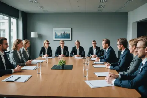 Geschäftsleute im Meeting. PARTG MBB Vorteile und Nachteile werden diskutiert.